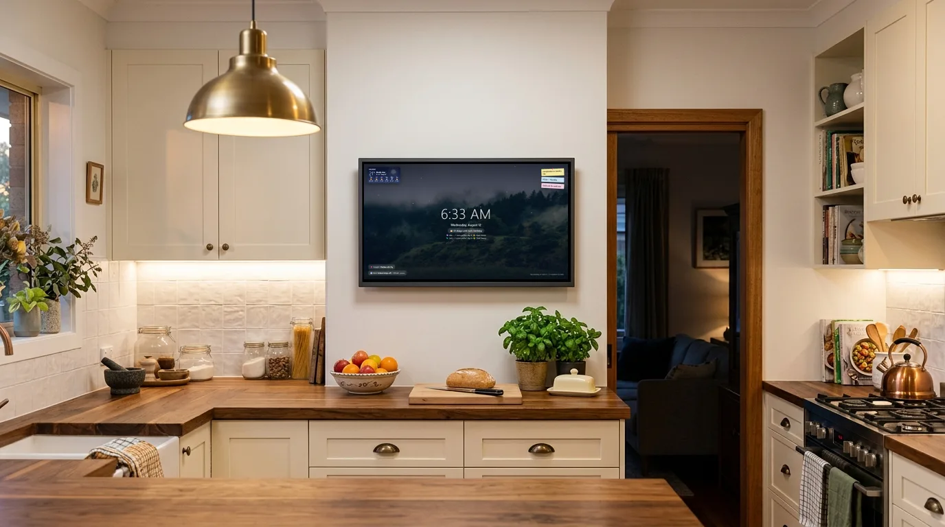 Family Home Hub showing the evening clock