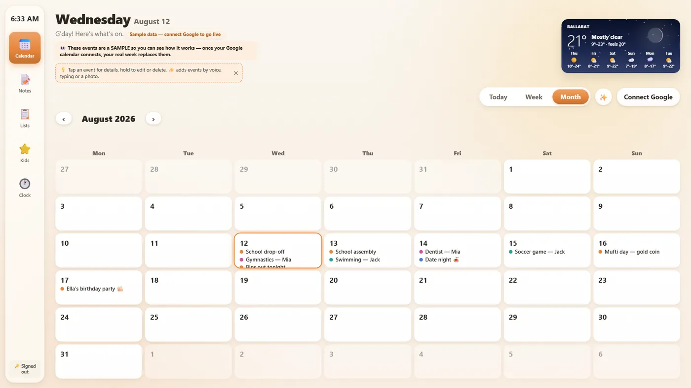The month calendar, full screen
