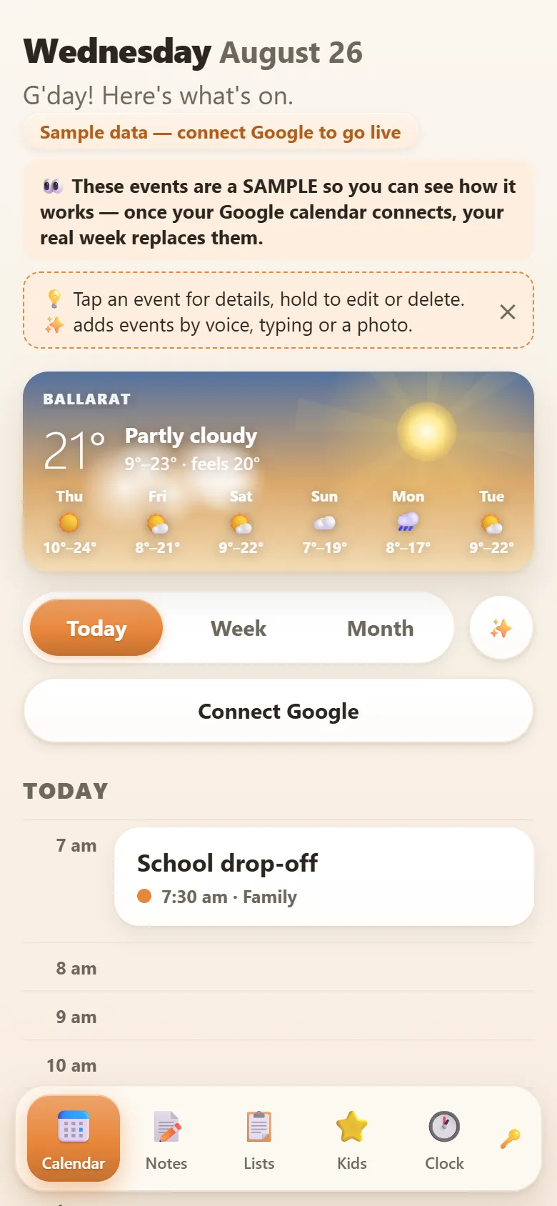 Family Home Hub running on a phone — calendar, lists and notes in your pocket