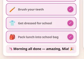Mia’s morning routine on the Hub with every job ticked: Morning all done, amazing, Mia!